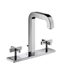 Picture of 3 hole basin mixer with cross head handles, plate and short spout