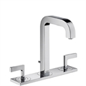 Picture of 3 hole basin mixer with lever handles, plate and short spout