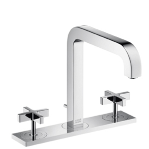 Picture of 3 hole basin mixer with cross head handles, plate and long spout