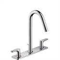Picture of 3 hole basin mixer with plate and short spout, wall mounted