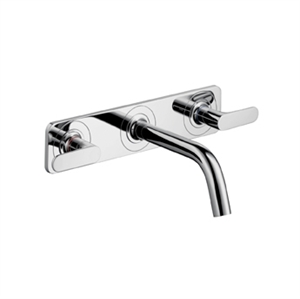 Picture of 3 hole basin mixer with plate and short spout, wall mounted