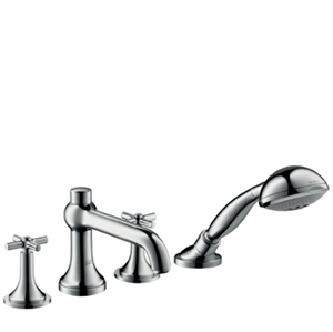 Picture of 4 hole tile mounted bath and shower mixer with cross head handles