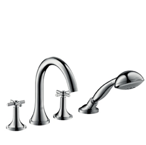 Picture of 4 hole tile mounted bath and shower mixer with lever handles and high spout